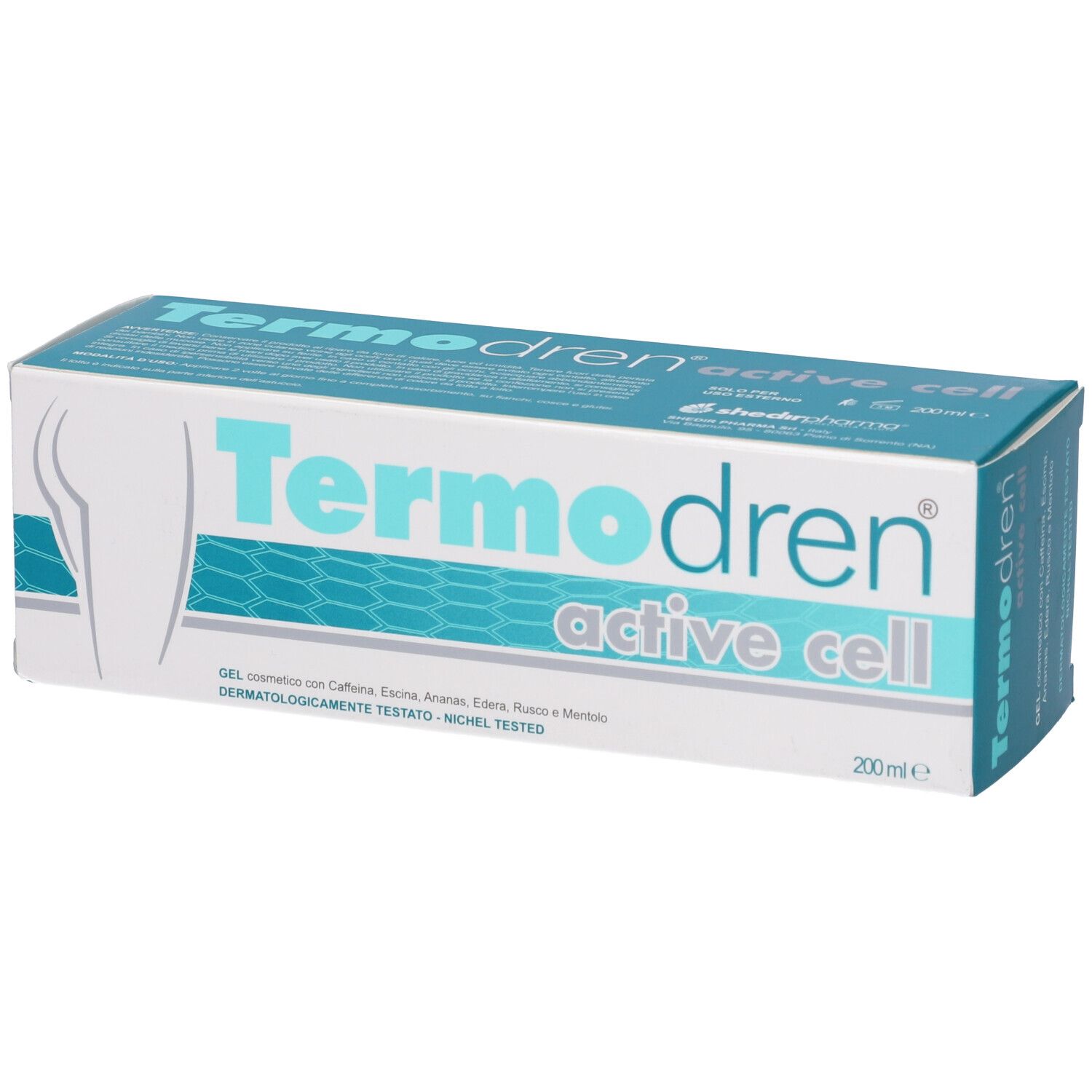 Confezione del prodotto Termodren active cell. Scatola blu e bianca con nome del prodotto e informazioni.