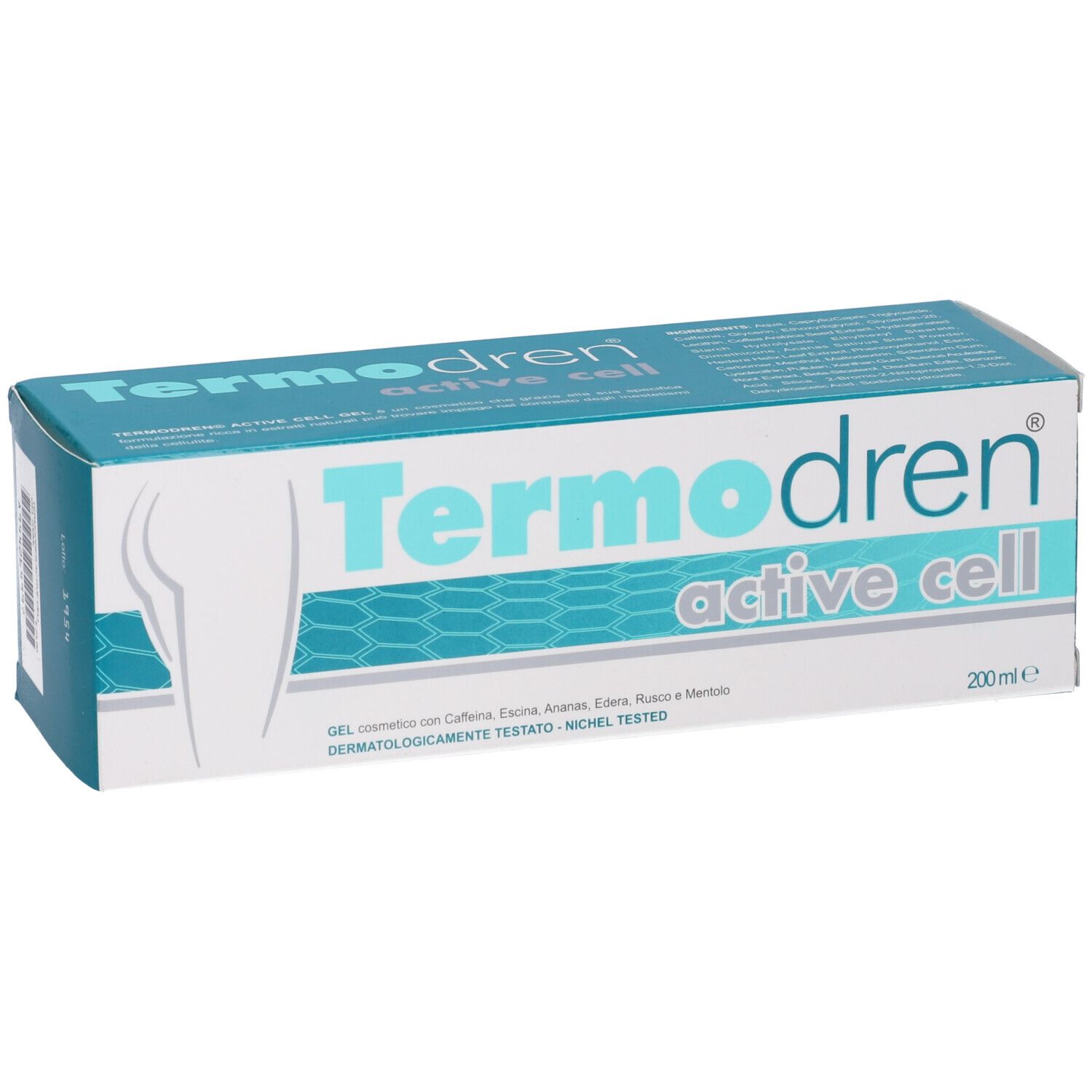 Confezione del prodotto Termodren active cell. Scatola blu e bianca con nome del prodotto e informazioni.