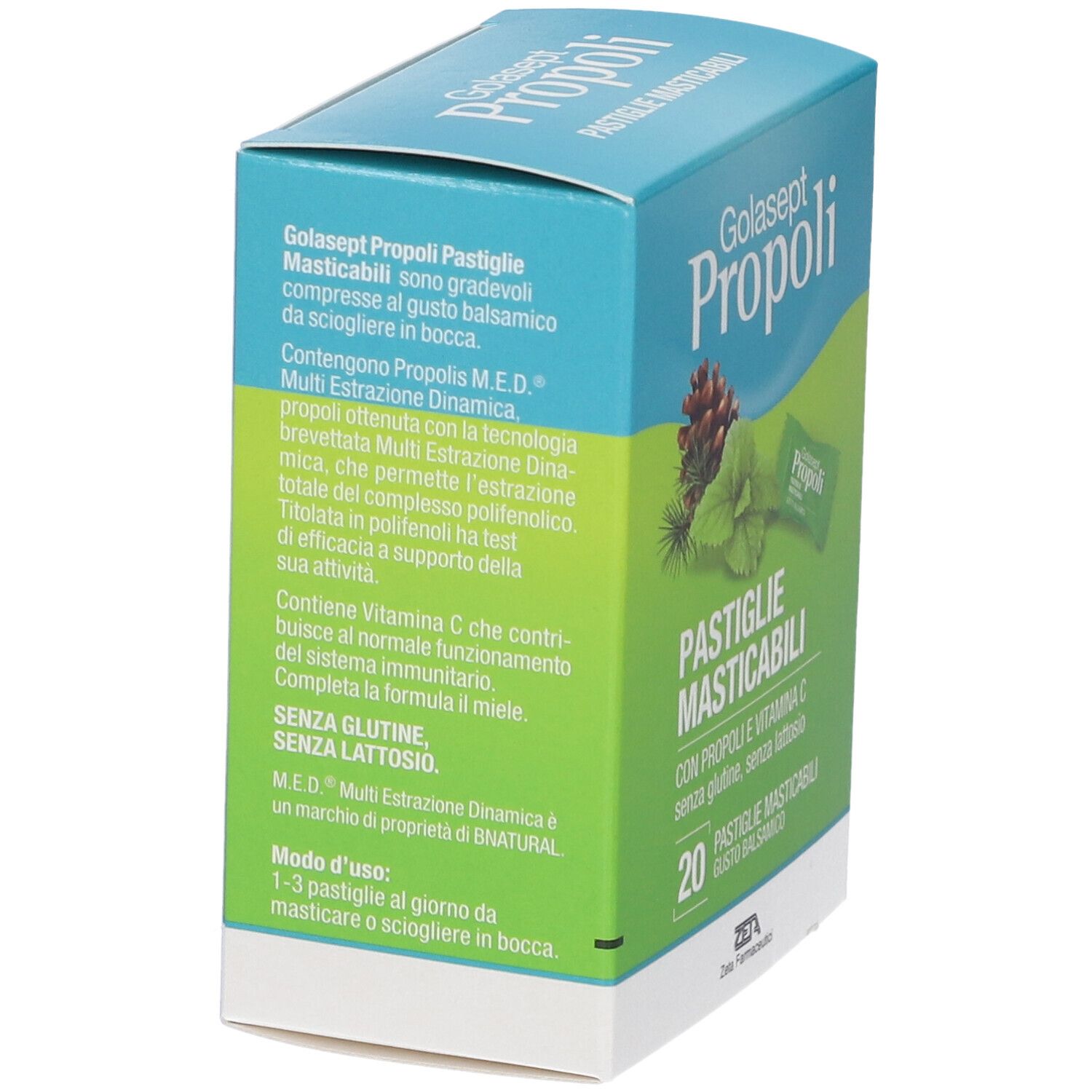 Retro confezione Golasept Propoli Pastiglie Masticabili con informazioni sul prodotto.