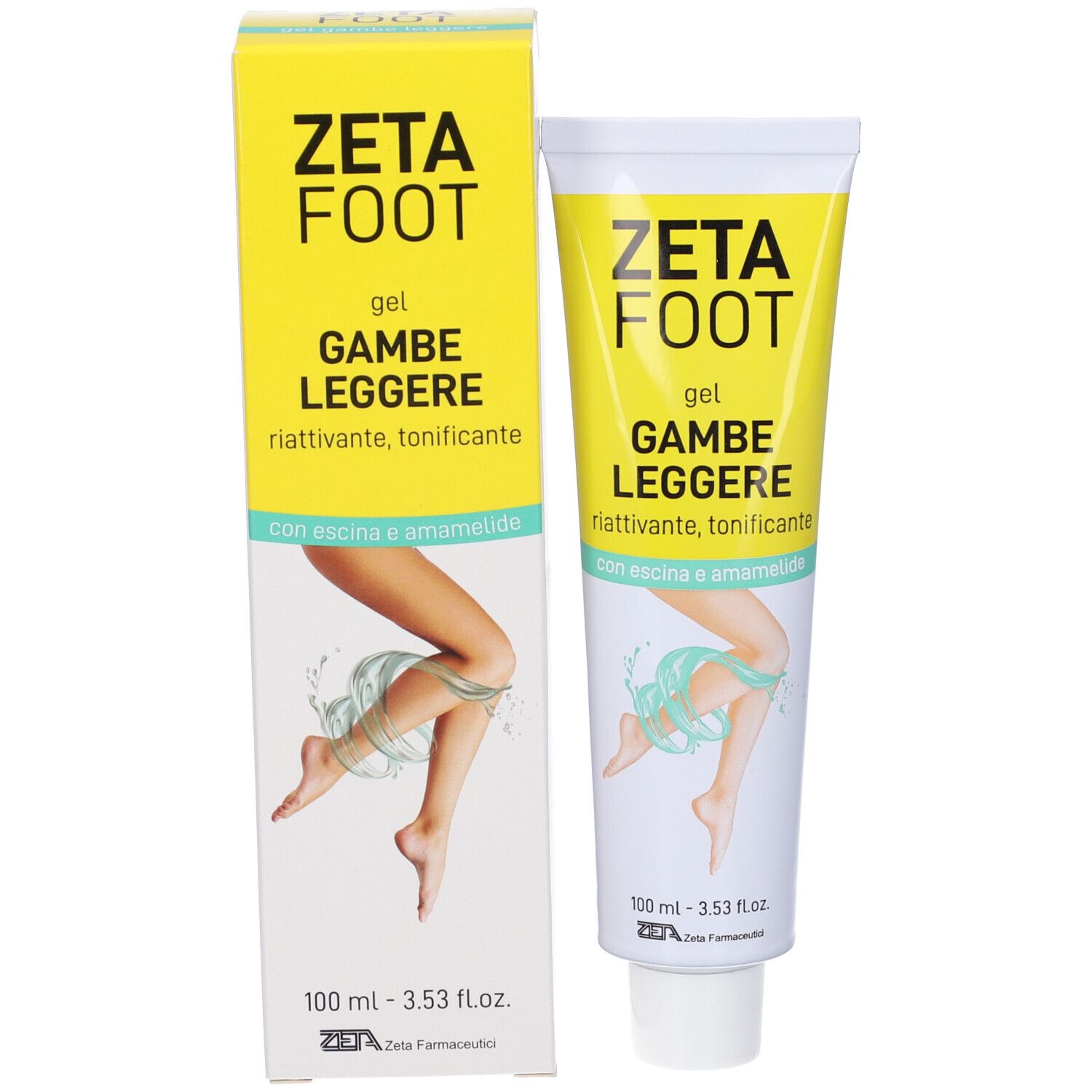 Gel Zeta Foot per gambe leggere in tubo e scatola. Con ippocastano e amamelide.