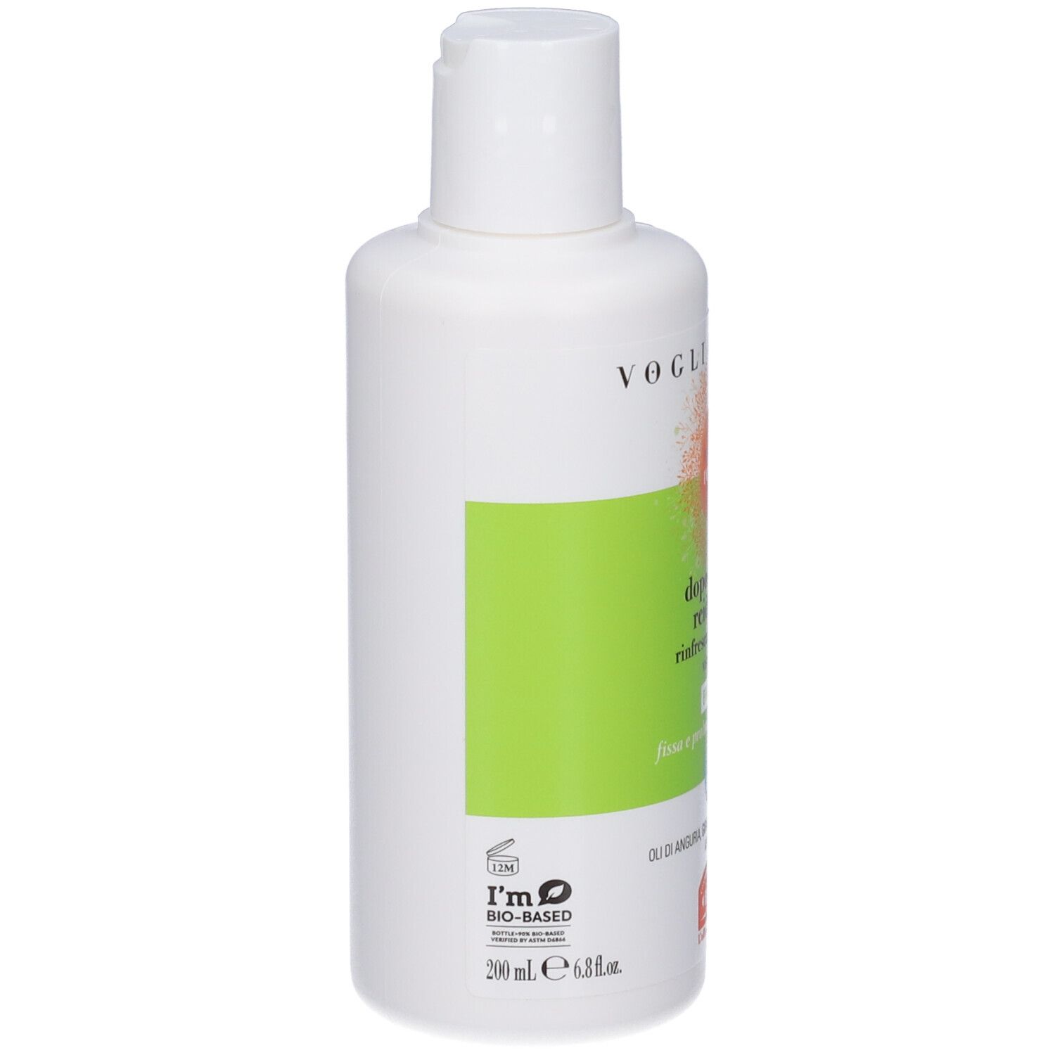 Flacone bianco con etichetta verde. Testo: doposole latte reidratante viso e corpo, Helan. Tappo bianco.