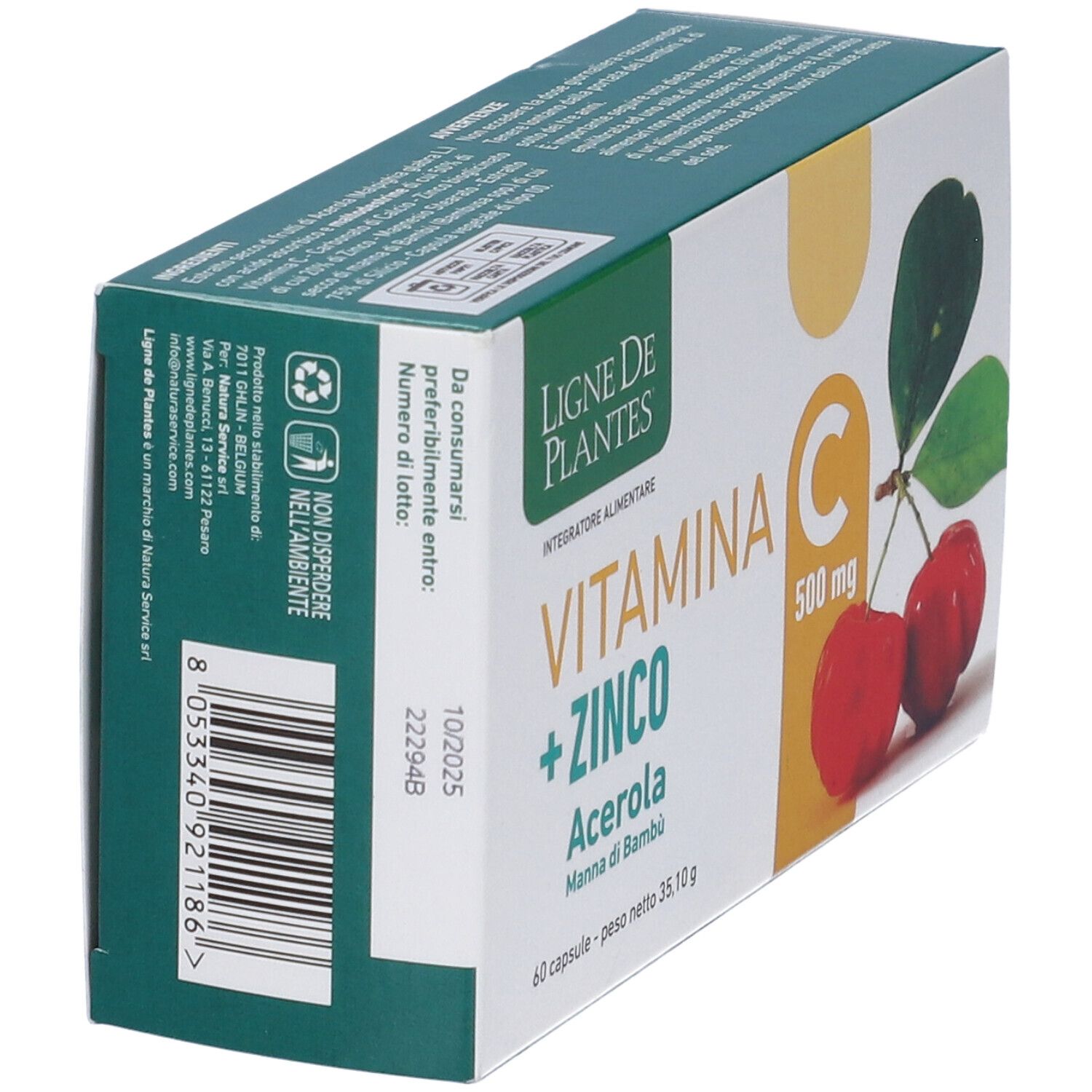 Ligne De Plantes Vitamina C 500 Mg + Zinco Acerola E Manna Di Bambu' 60 Capsule