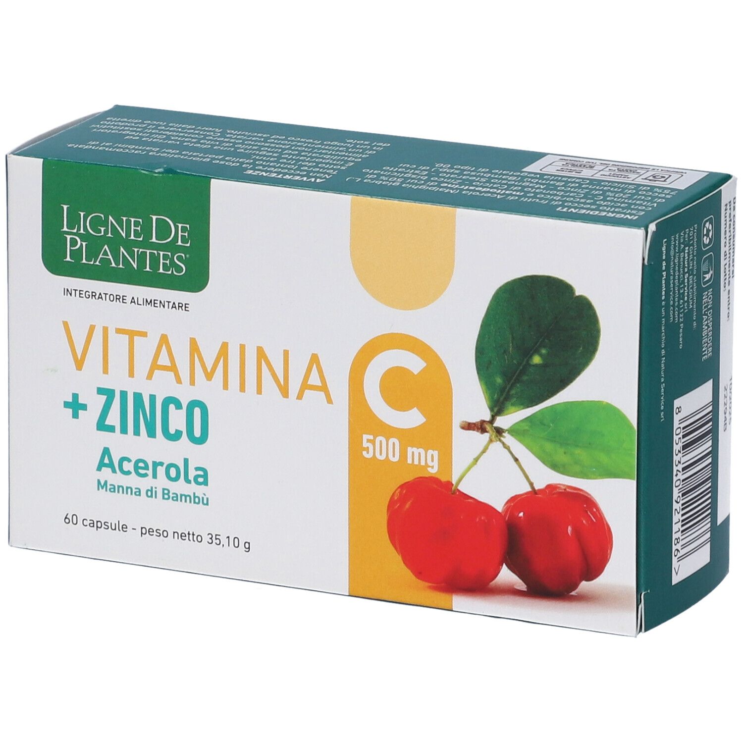 Ligne De Plantes Vitamina C 500 Mg + Zinco Acerola E Manna Di Bambu' 60 Capsule