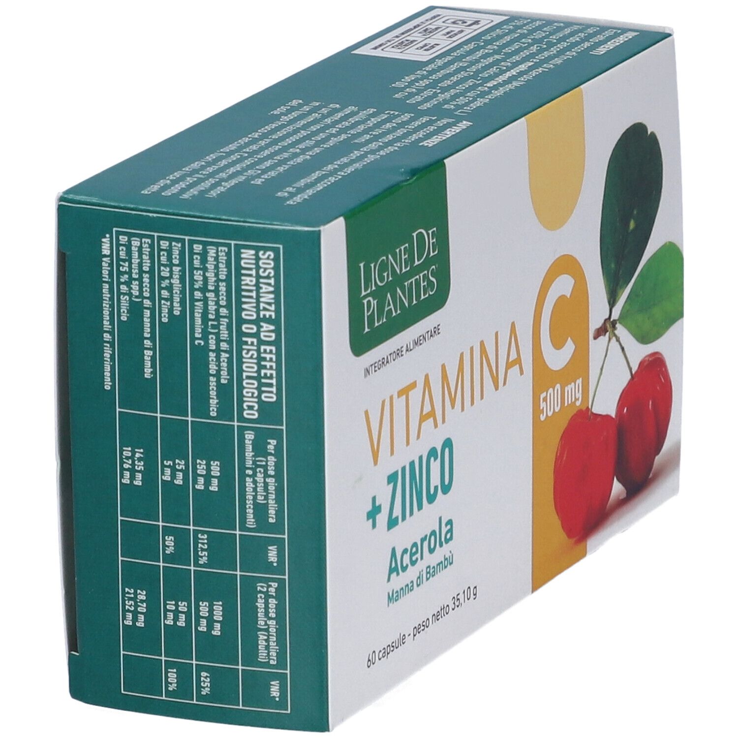 Ligne De Plantes Vitamina C 500 Mg + Zinco Acerola E Manna Di Bambu' 60 Capsule