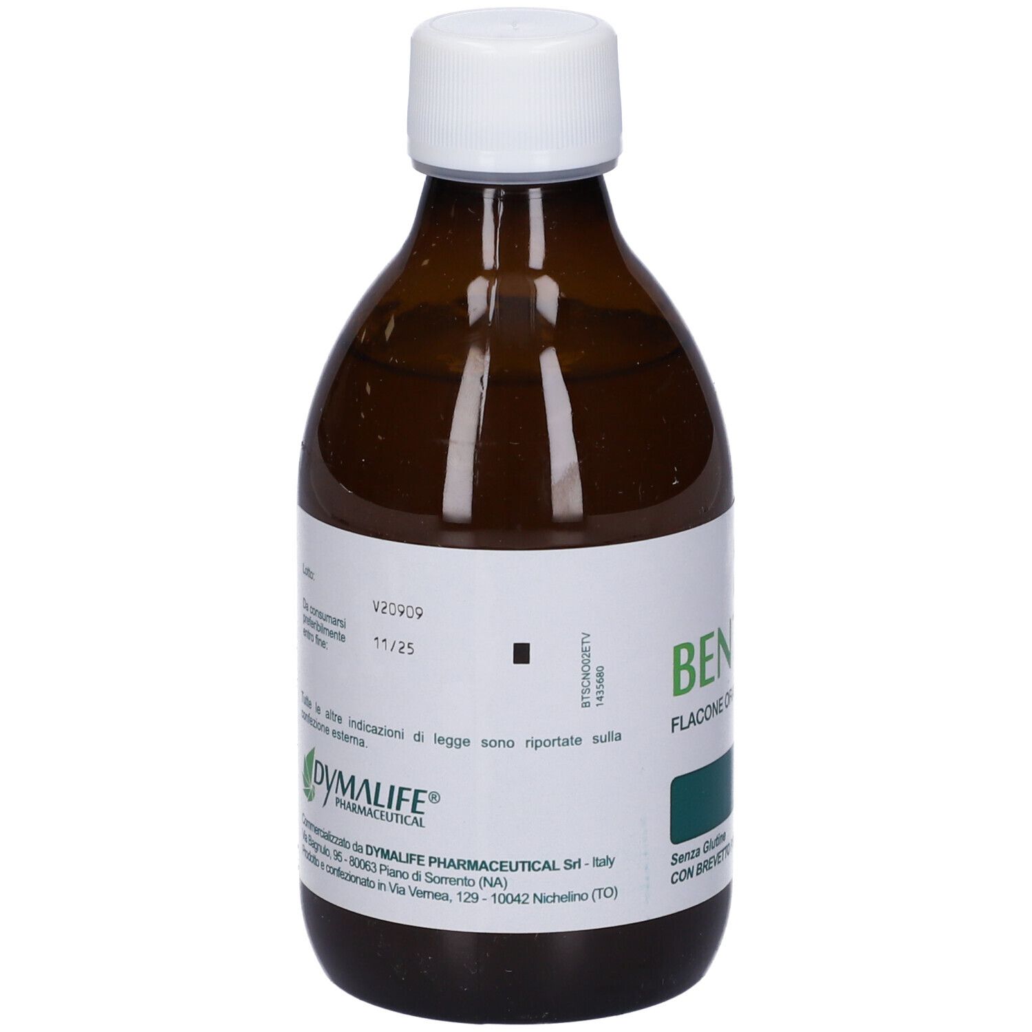 Flacone marrone con tappo bianco. Scritta BENTISTIP CRONO. Flacone orale. Etichetta con testo.