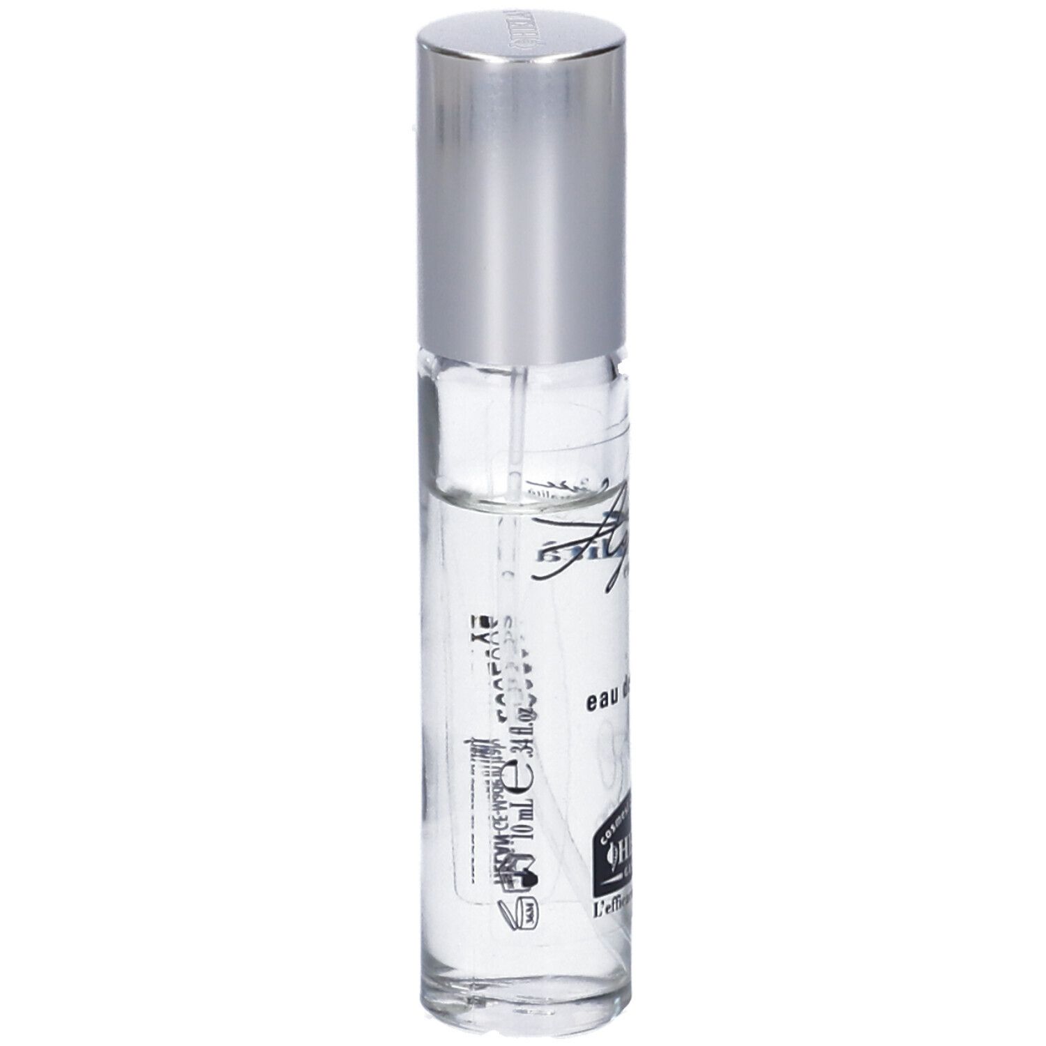 Flacone di profumo con tappo argentato. Scritta: Agrumee, energia e vitalità, eau de parfum. Marchio: Helan.