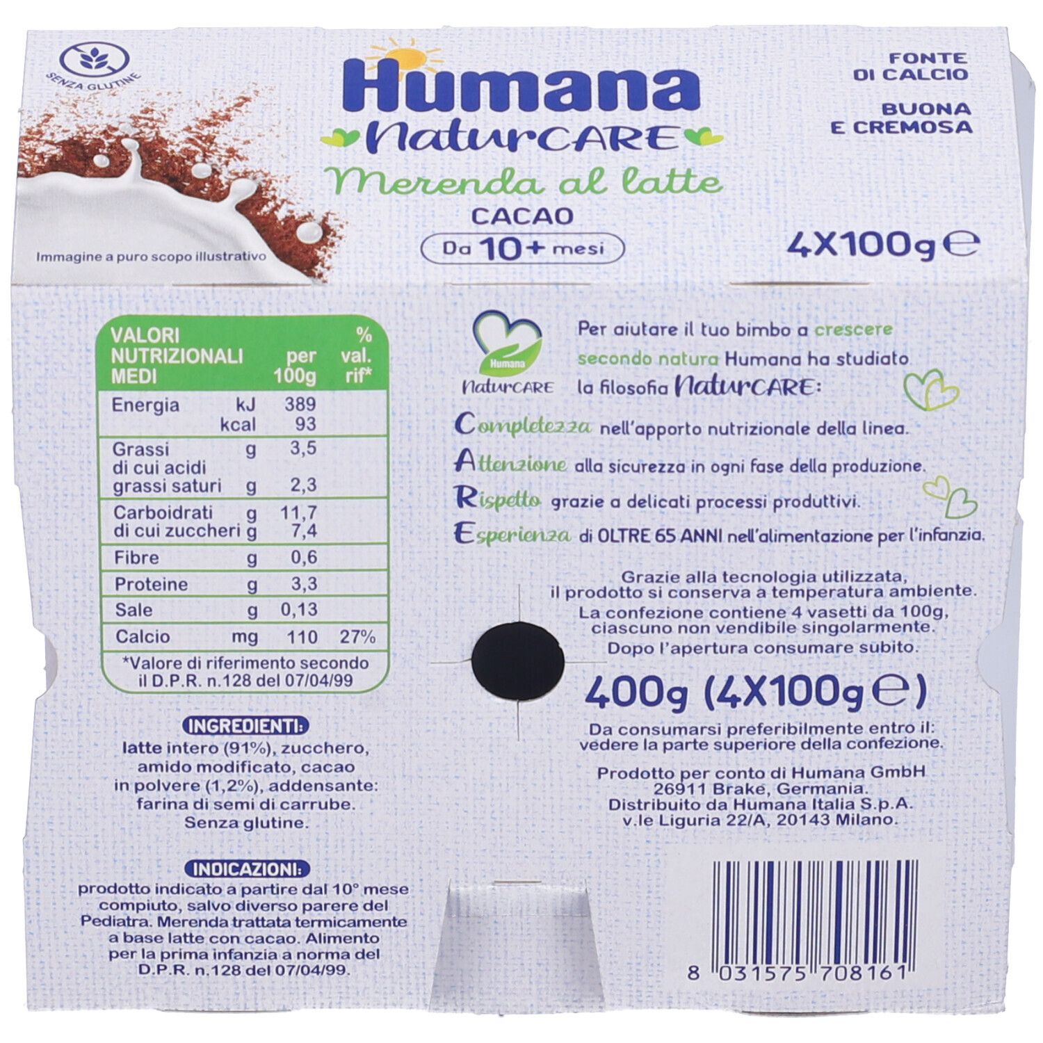HUMANA MERENDA CACAO 4X100G