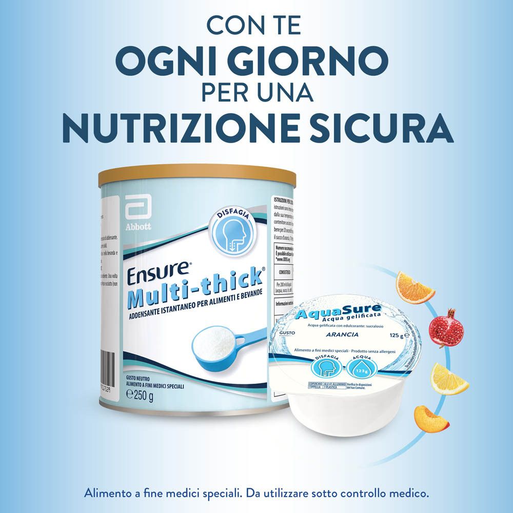 Lattina Abbott Ensure Multi-thick e gelatina AquaSure (Arancia). Per una nutrizione sicura.