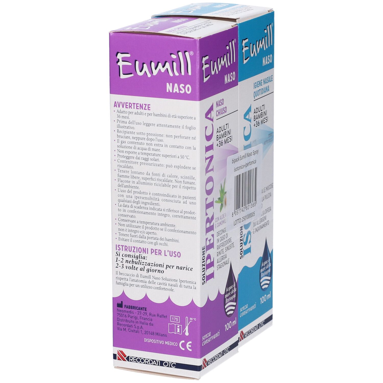 Eumill Naso Bipack Soluzione Isotonica Spray + Soluzione Ipertonica Spray
