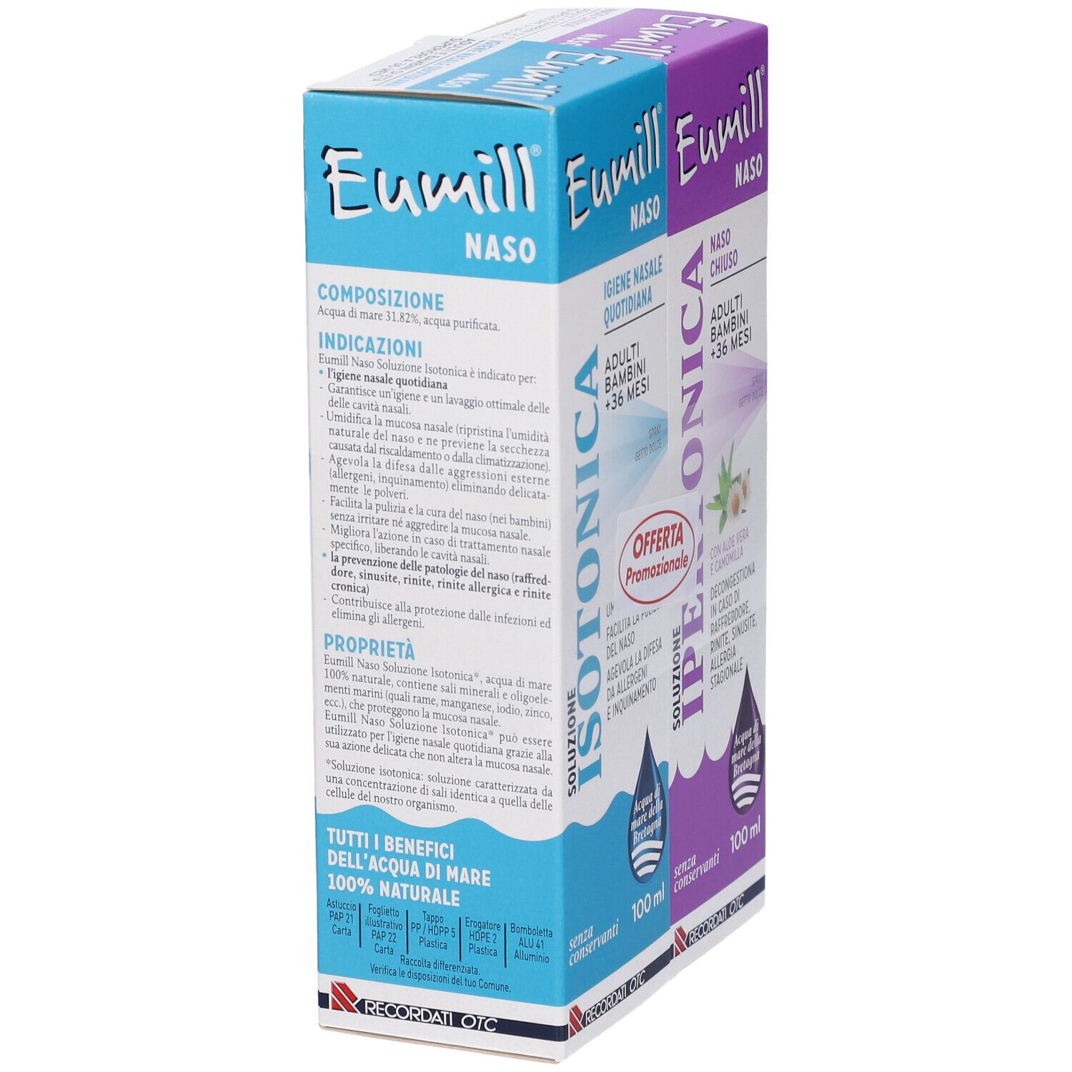 Eumill Naso Bipack Soluzione Isotonica Spray + Soluzione Ipertonica Spray