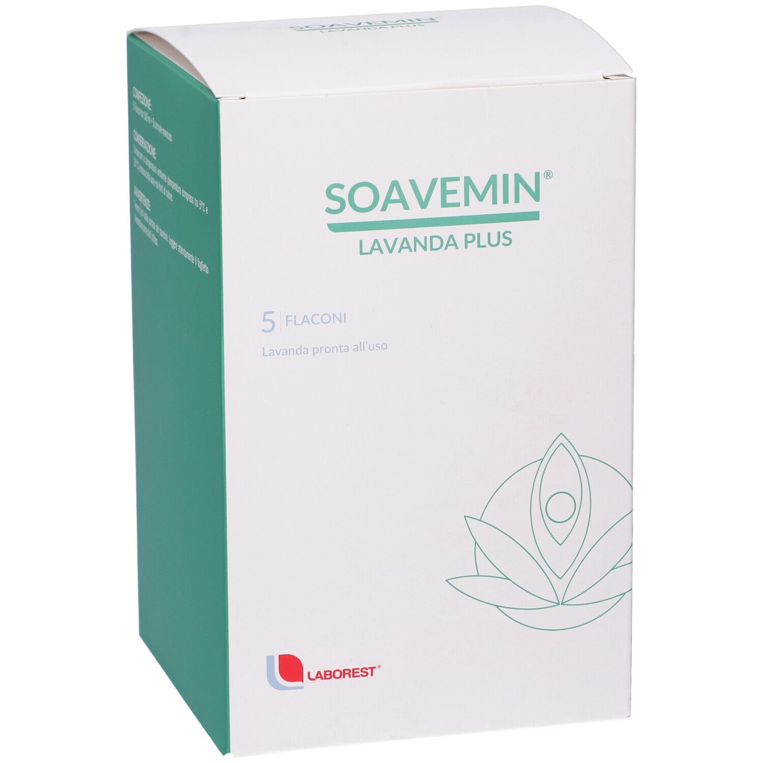 Scatola bianca con nome e logo del prodotto. Contiene 5 flaconi. Testo in italiano.