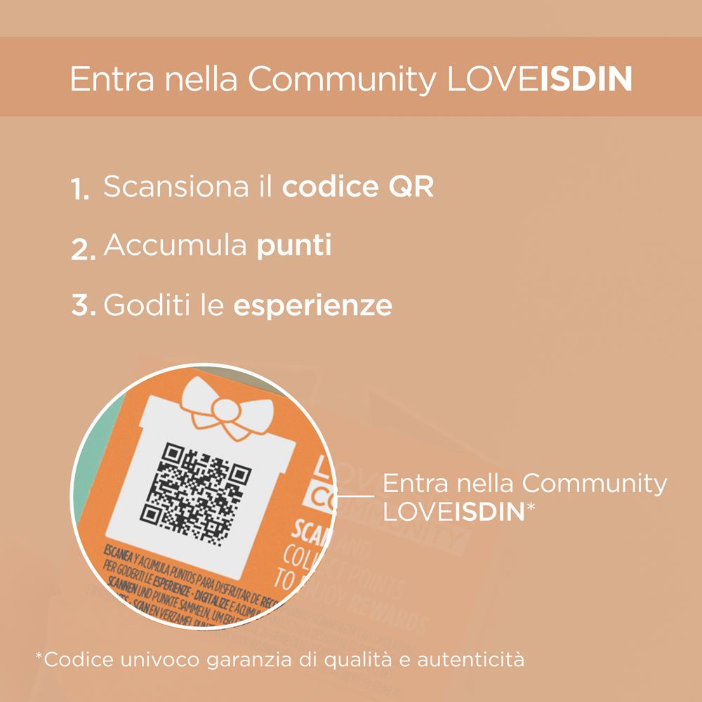Codice QR e testo: Entra nella Community LOVEISDIN. Scansiona il codice QR, accumula punti, goditi le esperienze.