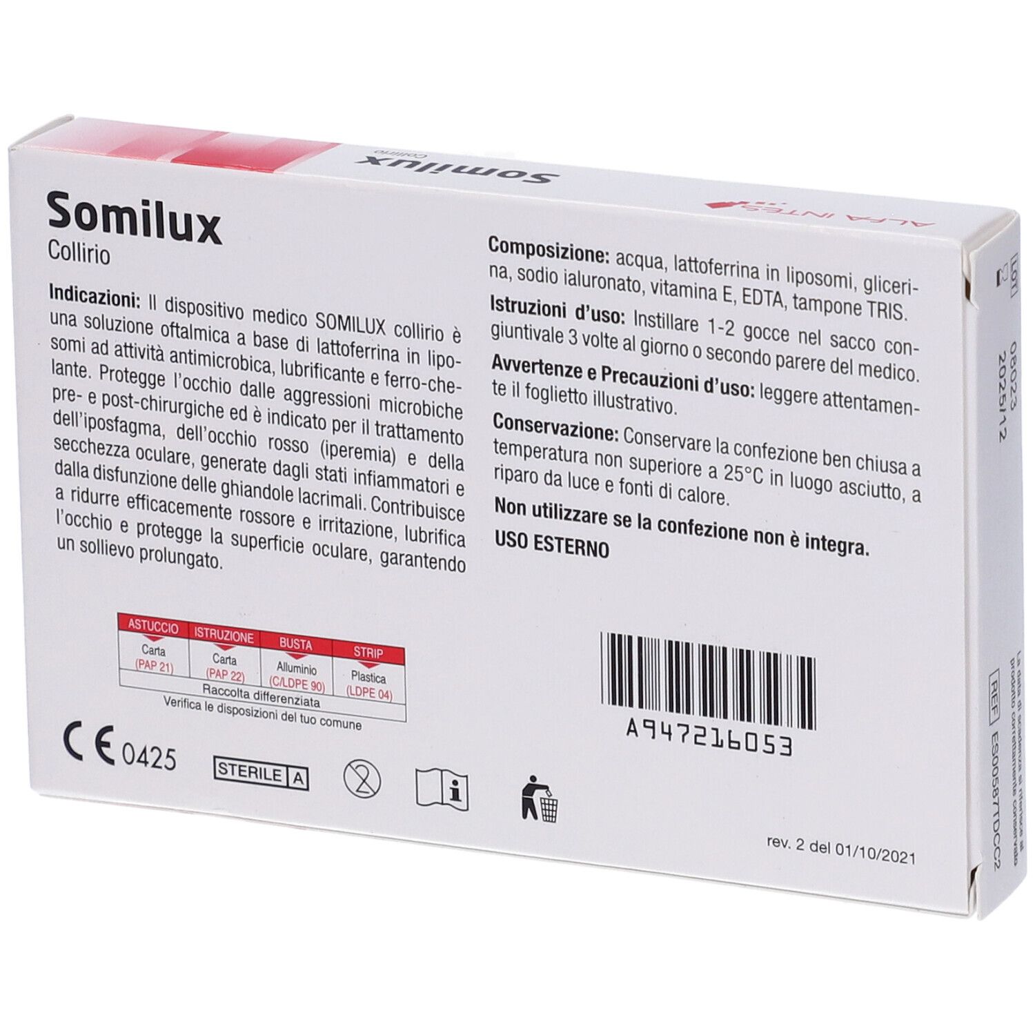 Somilux Collirio 10 Applicatori Sterili Monodose Da 0,5 Ml