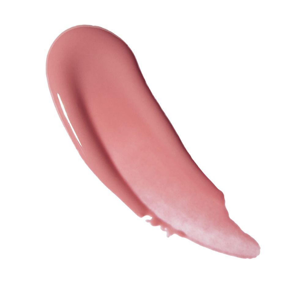 Campione di lucidalabbra rosa. Texture lucida. Su sfondo bianco.