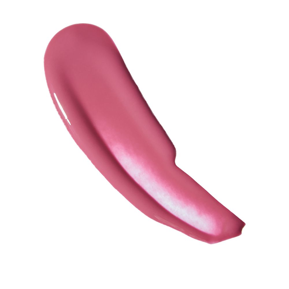 Striscio di lucidalabbra rosa su sfondo bianco. Texture lucida. Forma di goccia.