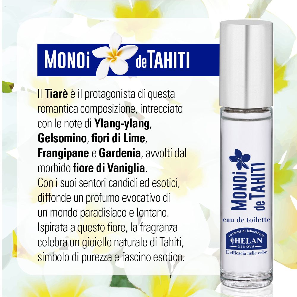 Testo con descrizione del prodotto. MONOI de TAHITI, eau de toilette. Testo sugli ingredienti e le note.