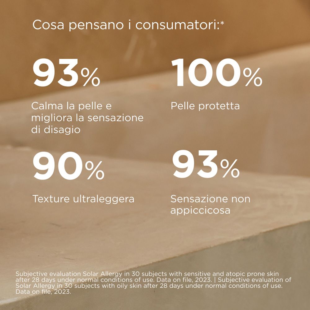 Grafico con valutazioni dei consumatori: 93% lenisce la pelle, 100% pelle protetta.