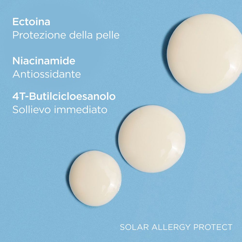 Tre gocce di crema. Ingredienti: Ectoina, Niacinamide, 4T-Butilcicloesanolo.