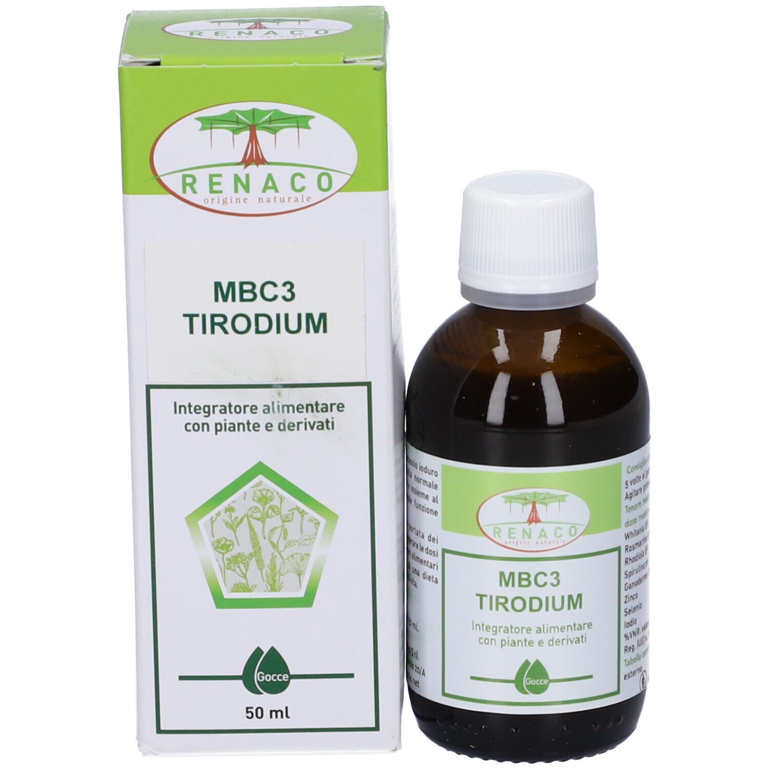 Flacone e scatola del prodotto. Scatola con nome del prodotto e logo. Integratore alimentare.