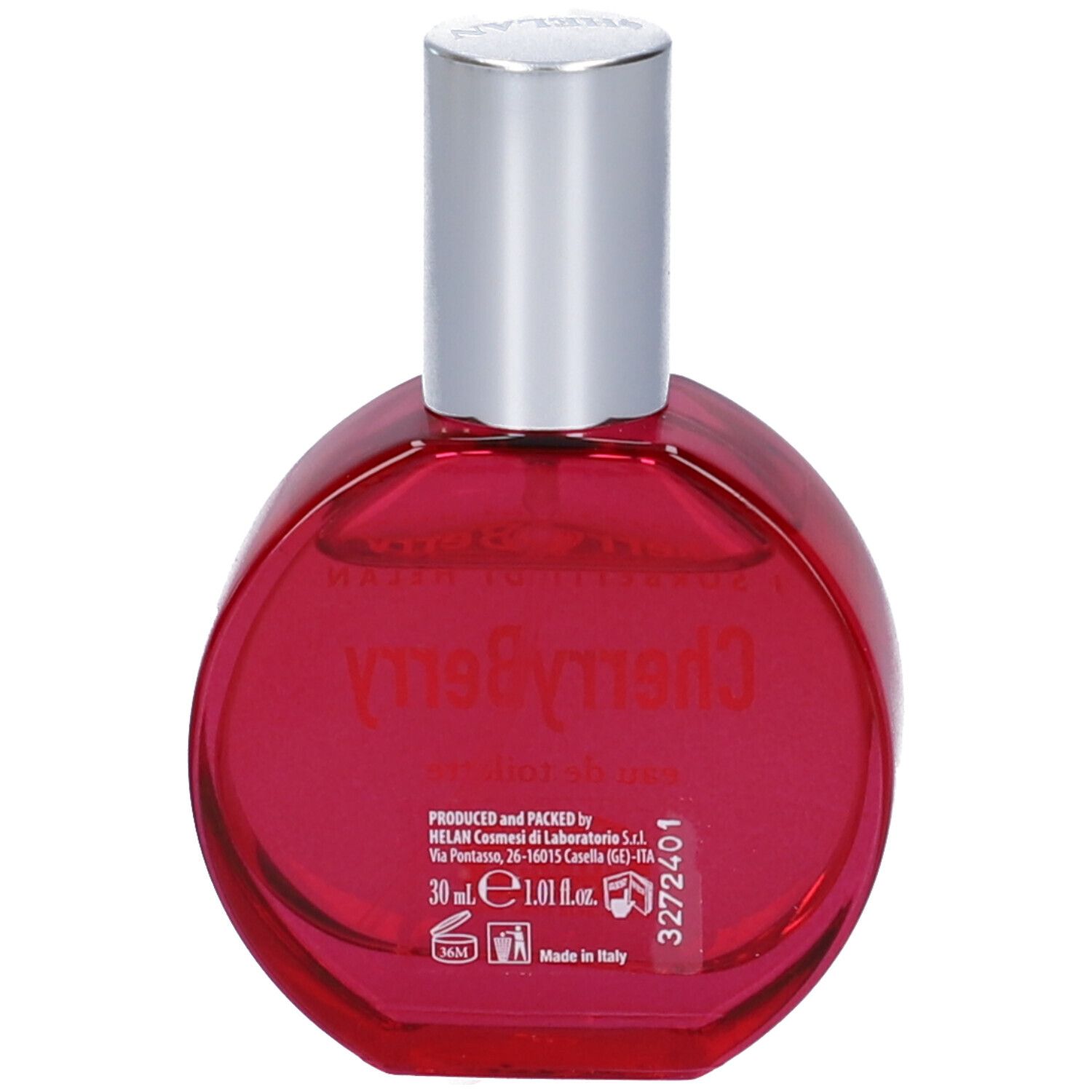 Retro del flacone. Scritta: 30 ml, 1.01 fl.oz. Prodotto in Italia. Marchio: Helan.