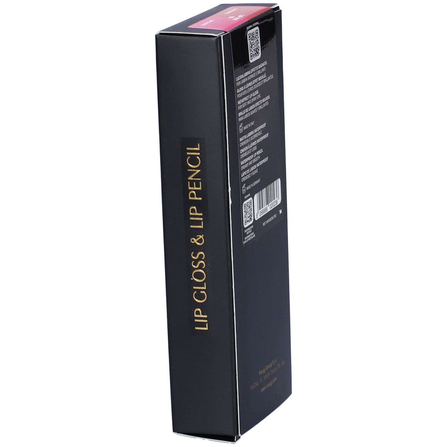 Confezione nera con scritta "LIP GLOSS & LIP PENCIL".