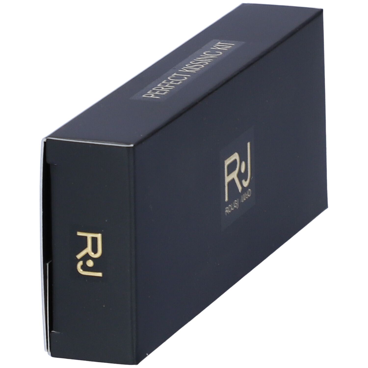 Confezione nera con logo dorato « Rj Rougj Liu Jo » e scritta « PERFECT KISSING KIT ».