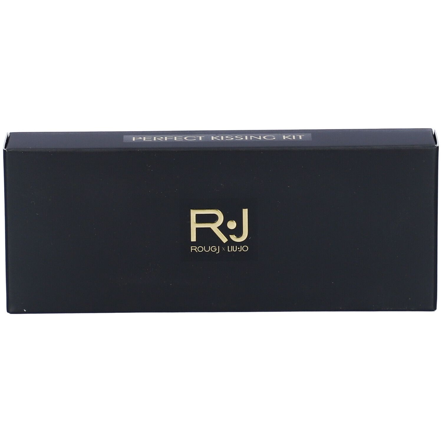 Confezione nera con scritta dorata « PERFECT KISSING KIT » e logo « Rj Rougj Liu Jo ».