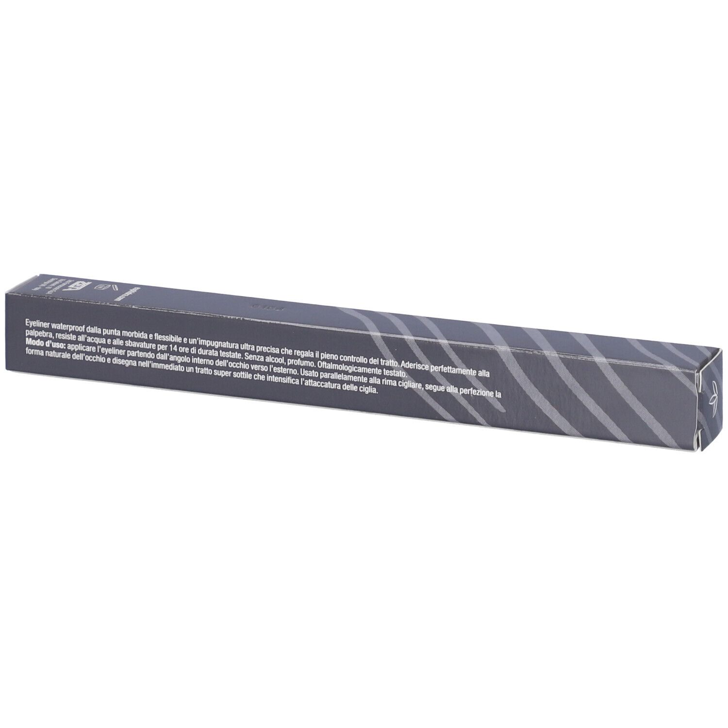Scatola di Eyeliner Euphidra Viva Grigio. Confezione grigia con testo e motivo a onde.