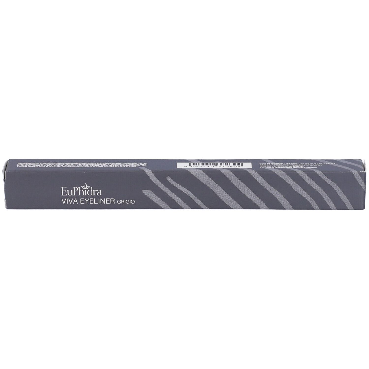 Scatola di Eyeliner Euphidra Viva Grigio. Confezione grigia con motivo a onde e informazioni.