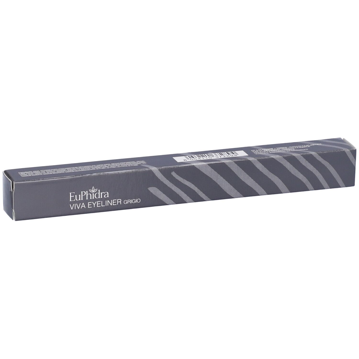 Scatola di Eyeliner Euphidra Viva Grigio. Confezione grigia con motivo a onde e informazioni.