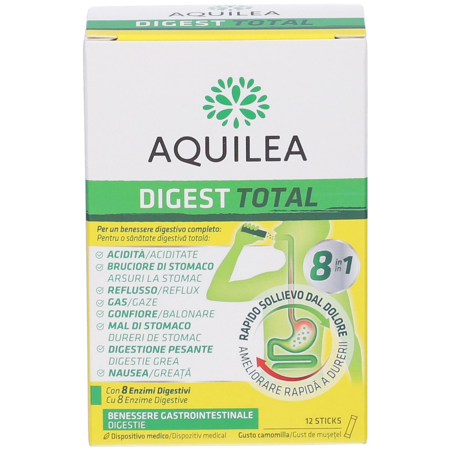 Fronte della confezione AQUILEA DIGEST TOTAL. Nome del prodotto, logo e indicazioni ben visibili.