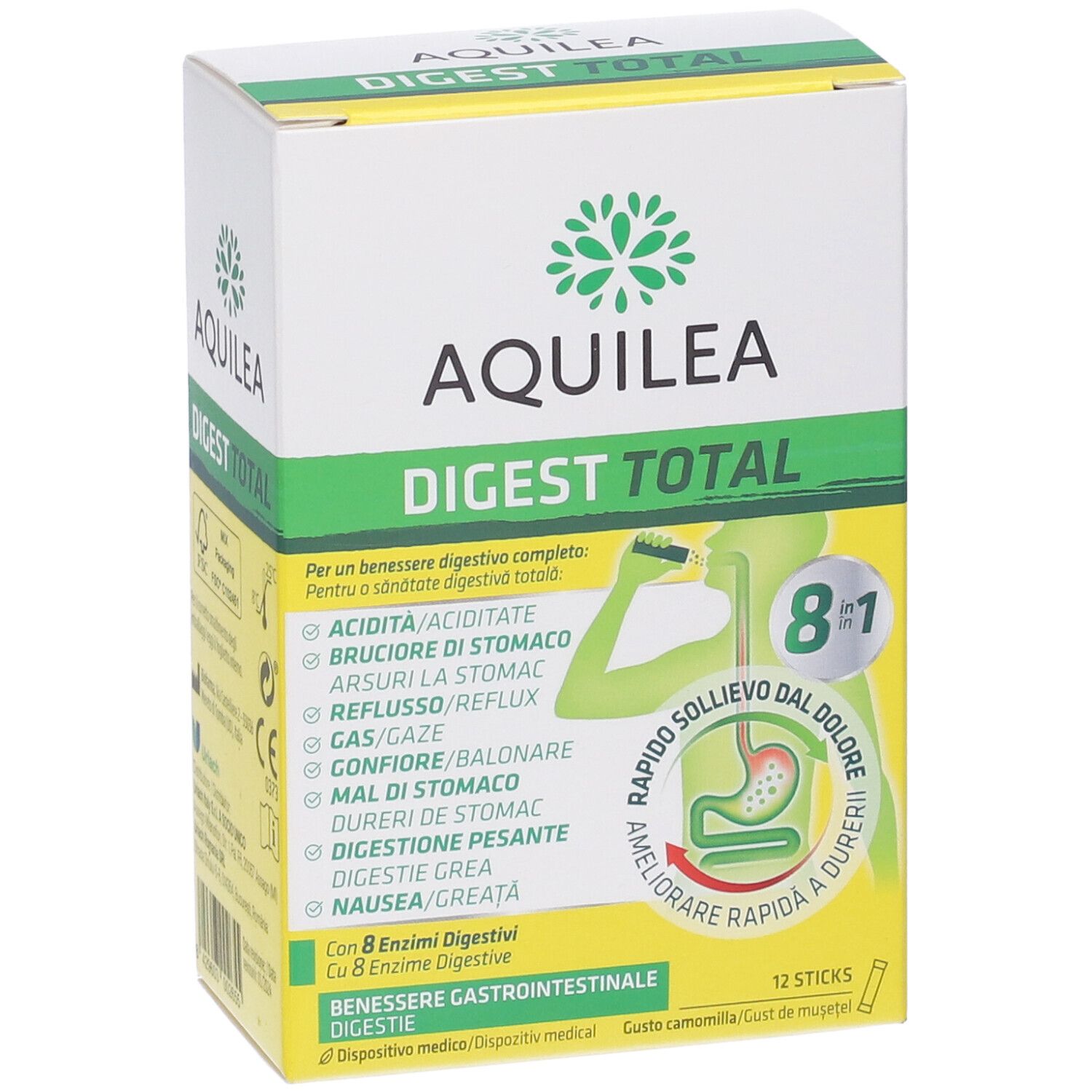 Fronte della confezione AQUILEA DIGEST TOTAL. Nome del prodotto, logo e indicazioni ben visibili.