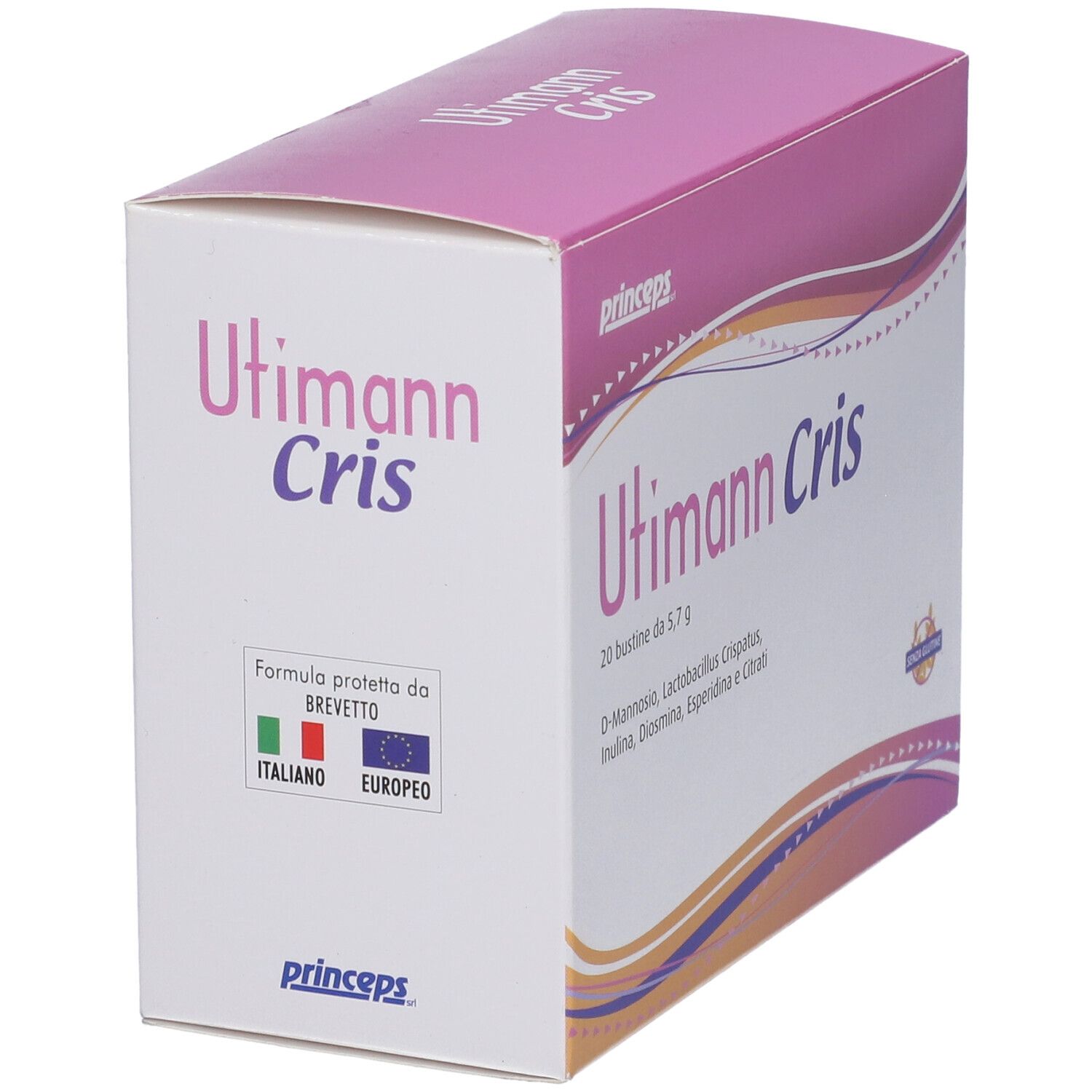 Scatola Utimann Cris, rosa e bianca. Logo brevetto italiano ed europeo. Marchio Princeps.