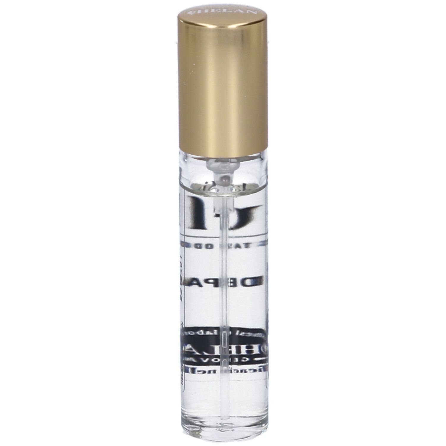 Helan DAEFNE Eau de Parfum. Flacone con tappo dorato. Scritta 'daefne' e 'Eau de Parfum'. Stampa con informazioni.