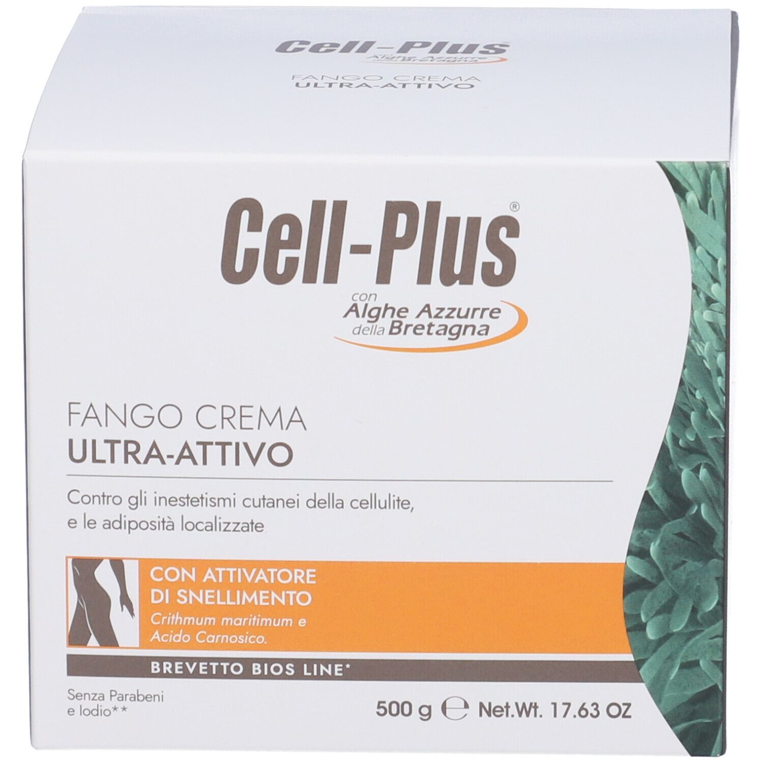 Confezione bianca del prodotto. Scritta: Fango Crema Ultra-Attivo. Logo e testo in italiano.