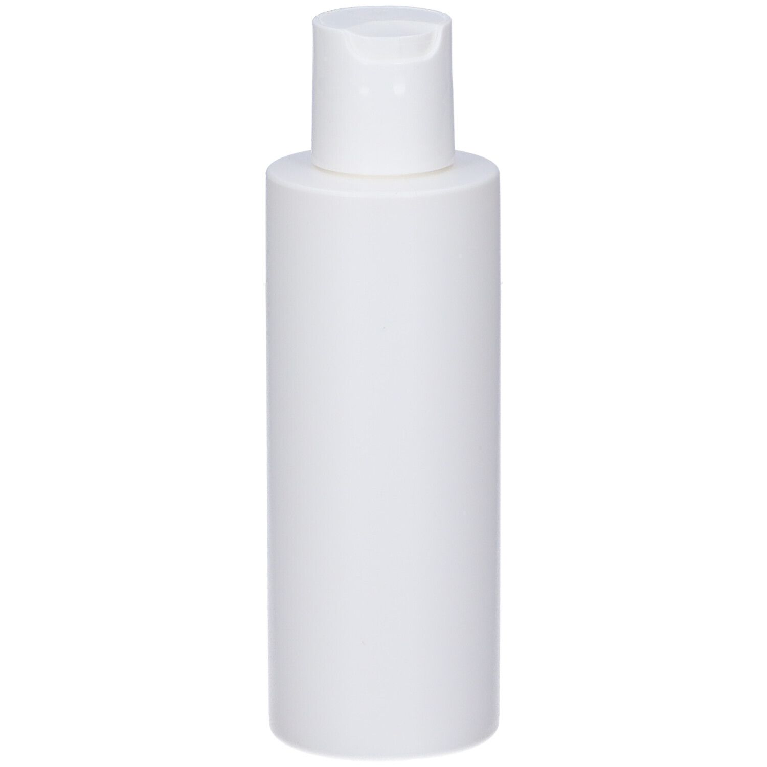 Flacone bianco con tappo a ribalta. Nessuna etichetta visibile.