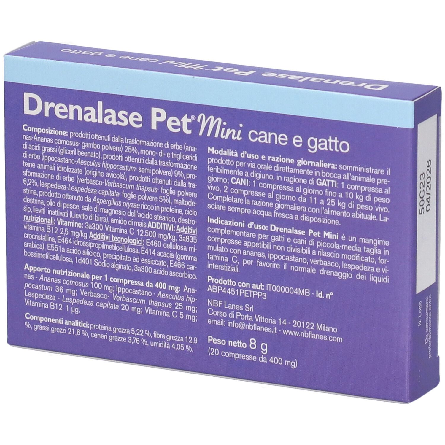 Drenalase Pet Mini Cane Gatto 20 Compresse