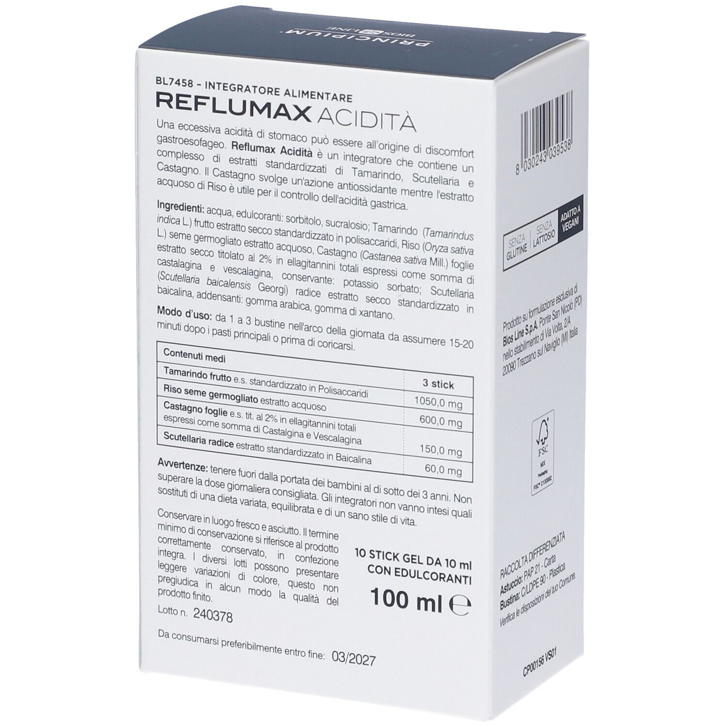 Bios Line Principium Reflumax Aciditá Stick Orali