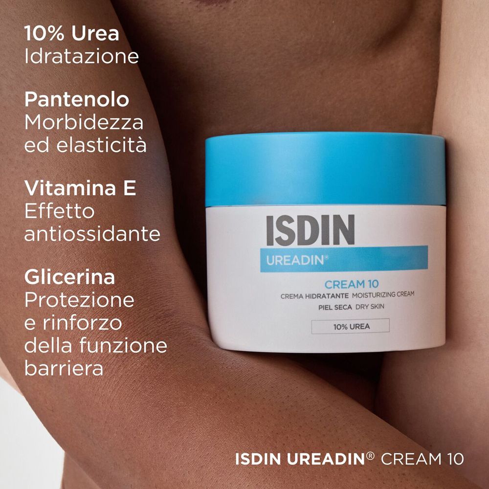 ISDIN Ureadin Crema 10, crema idratante con 10% di urea e pantenolo.