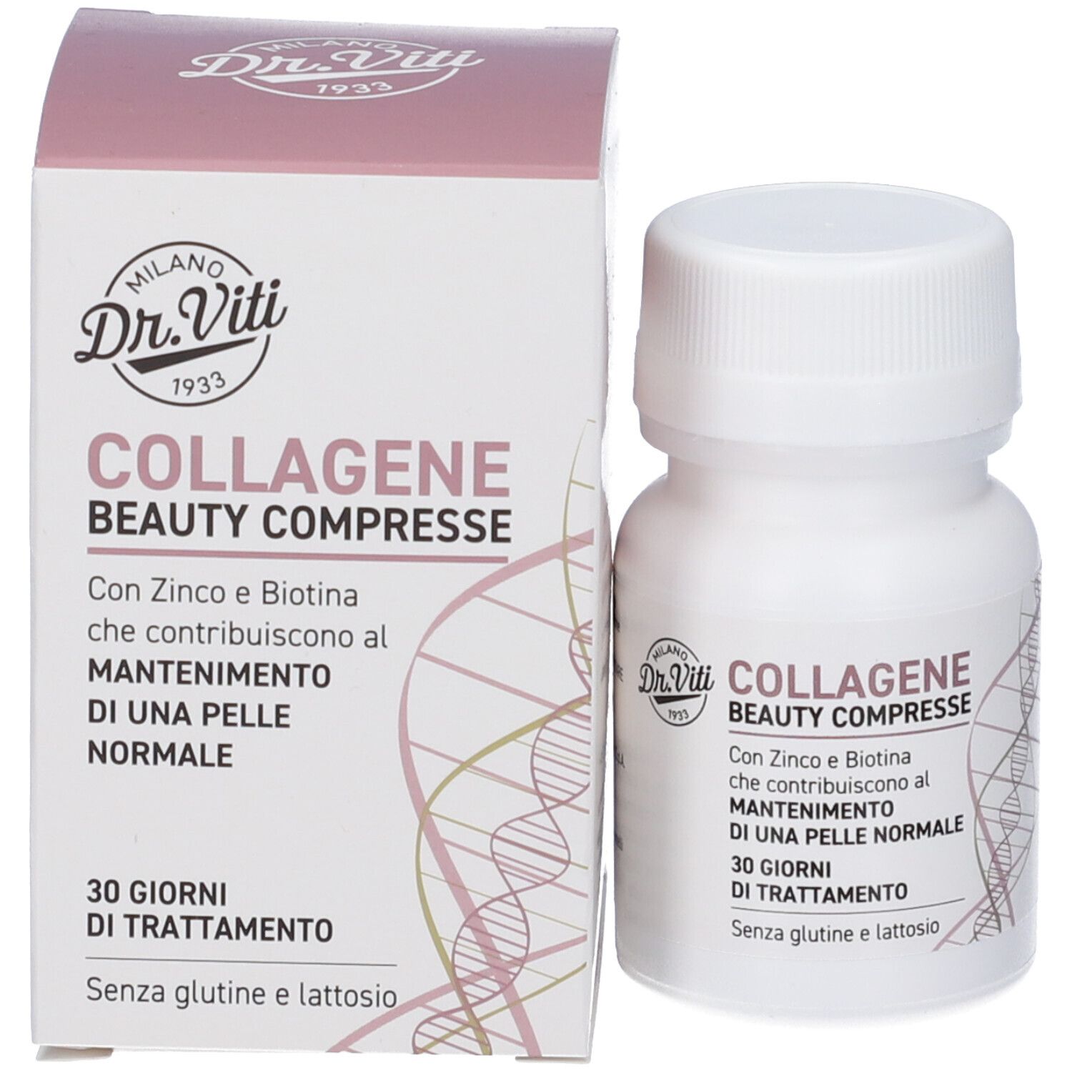 Dr. Viti Collagene Beauty Compresse, 30 compresse. Con Zinco e Biotina per pelle normale. Senza glutine e lattosio.