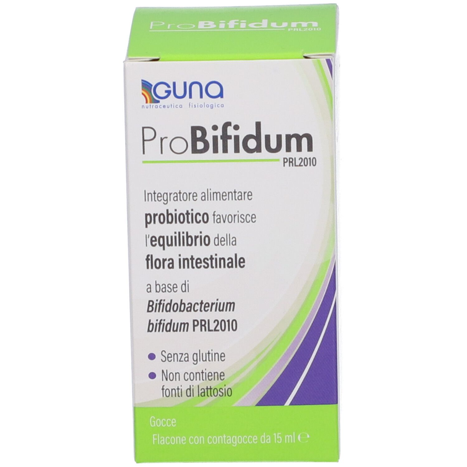 Confezione del prodotto. Scatola con nome del prodotto, informazioni e loghi. Colori verde e bianco.