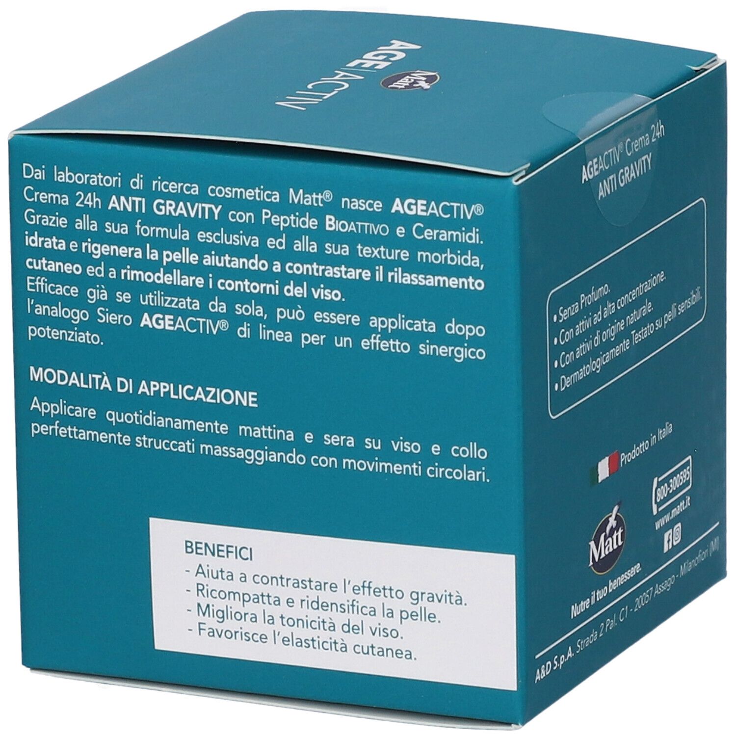 Matt AGE ACTIV Anti Gravity Crema 24h: Benefici – contrasta gravità, compatta, per elasticità.