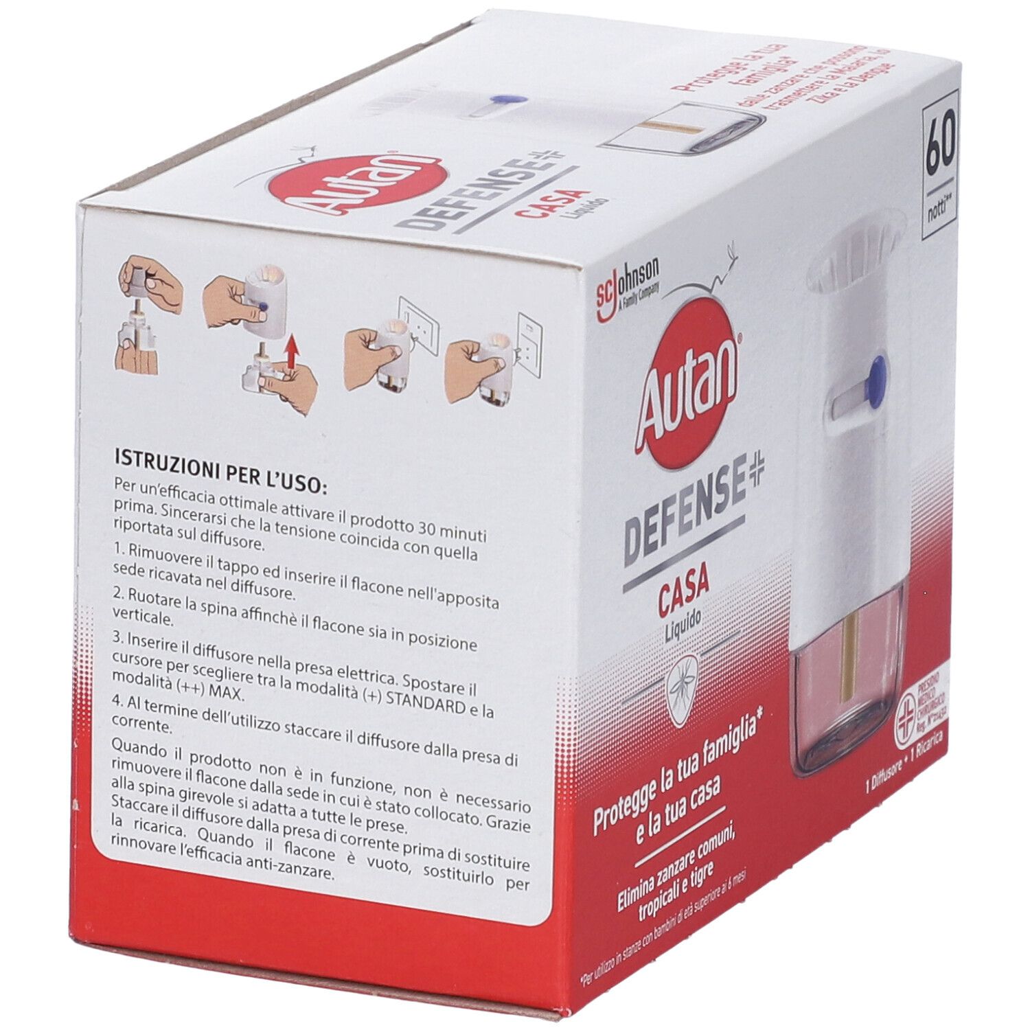 Retro della confezione Autan Defense Casa Liquido con istruzioni per l'uso.
