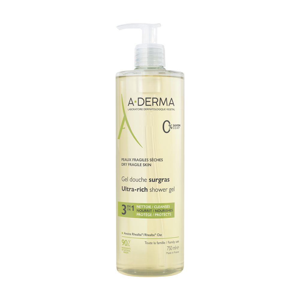 A-Derma Les Indispensables Gel Doccia Surgras 750ml - Pelle secca e fragilizzata, 3 in 1 (deterge, protegge e nutre)