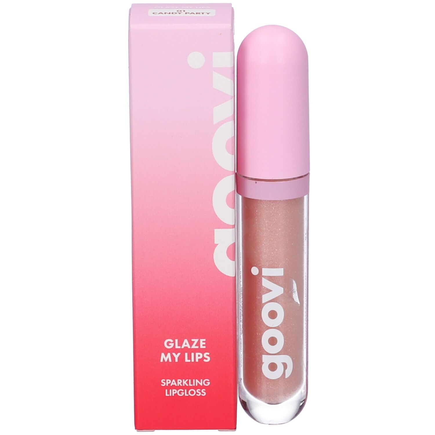 Lucidalabbra con tappo rosa e contenitore trasparente, accanto a una confezione rosa. Testo sulla confezione.