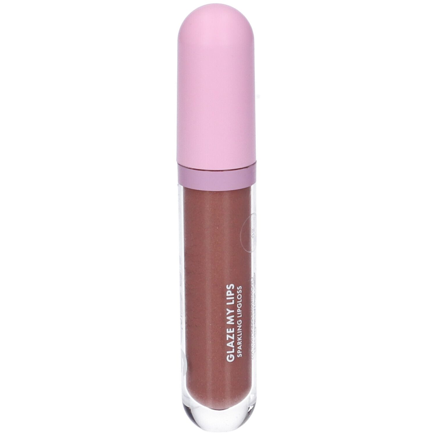 Lucidalabbra con tappo rosa e colore marrone. Sul contenitore si legge « GLAZE MY LIPS SPARKLING LIPGLOSS ».