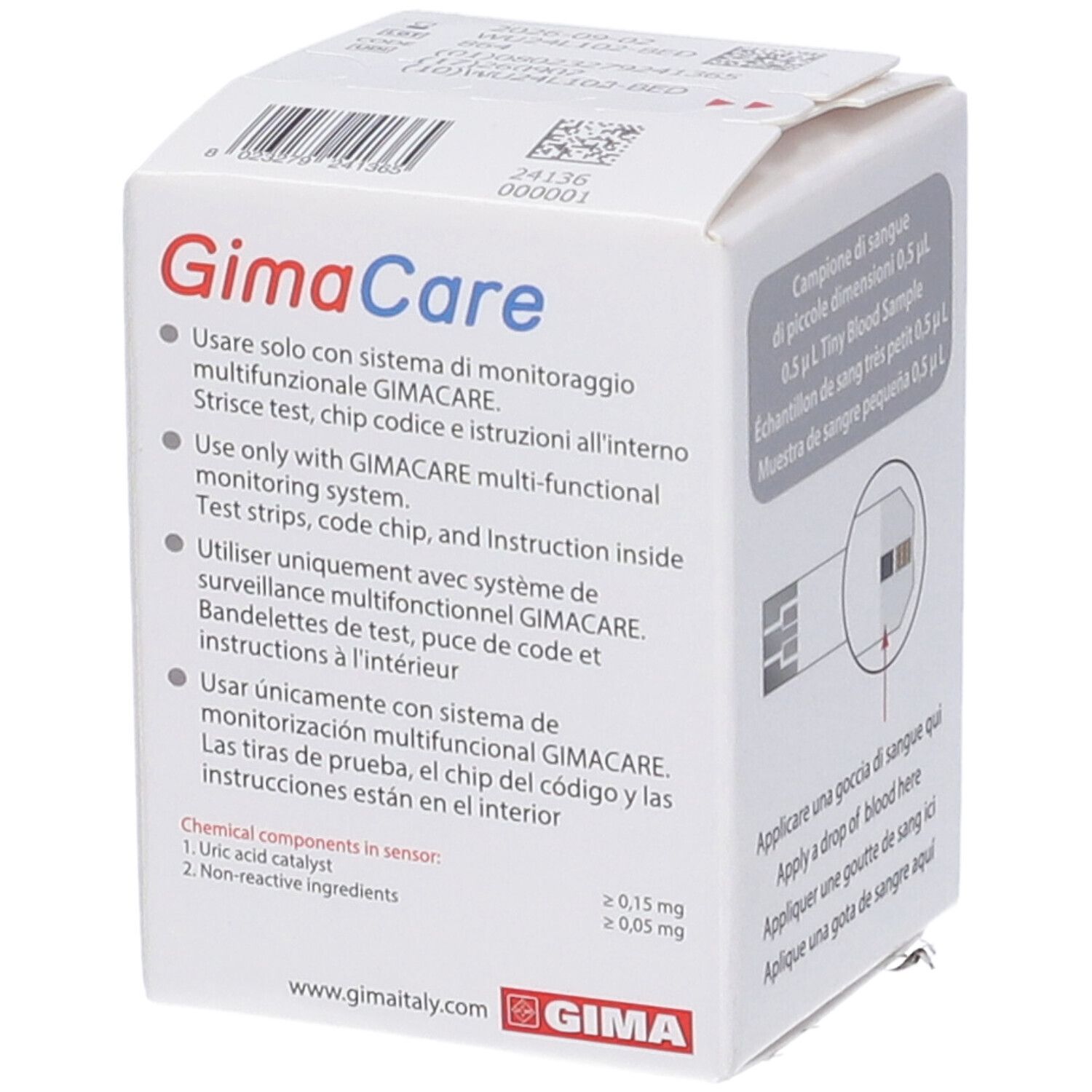 GIMA Strisce Acido Urico In Flaconcino Per Monitor Multiparametrico Gimacare