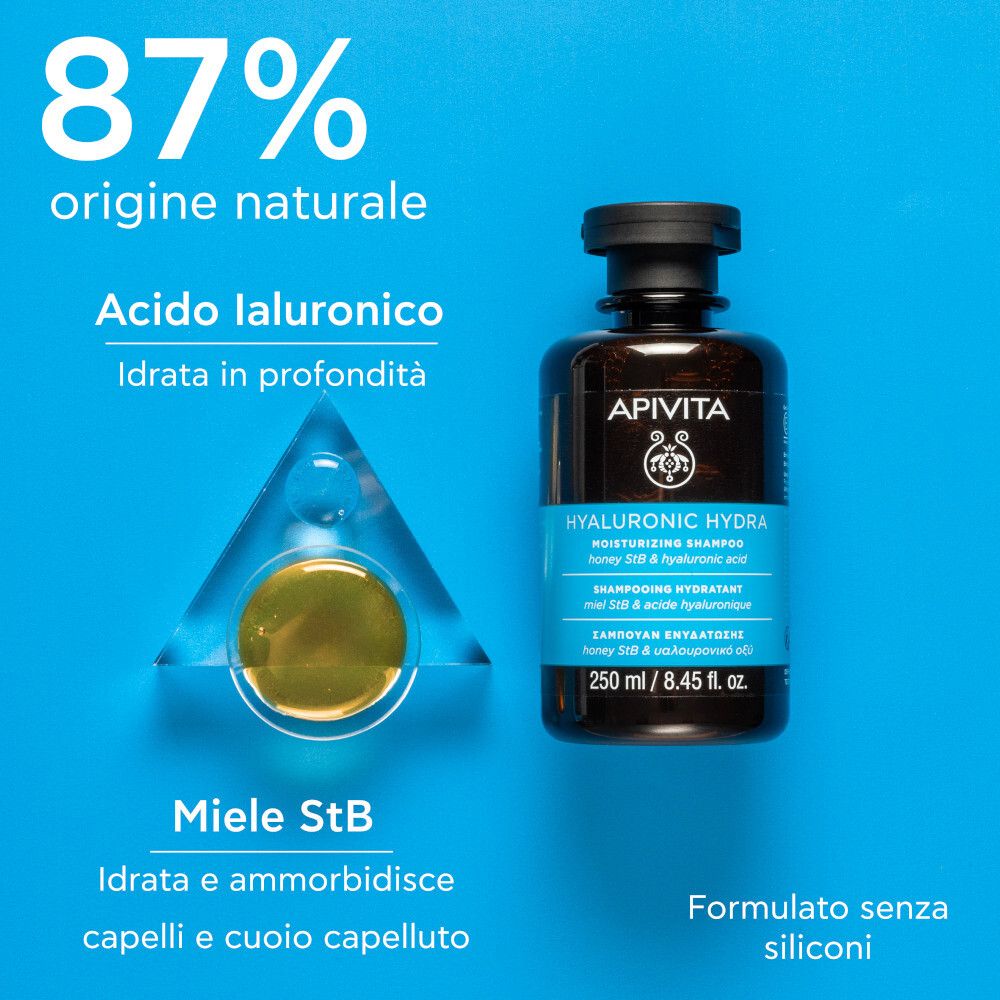 APIVITA Hyaluronic Hydra Shampoo Idratante 250ml con Miele StB e Acido Ialuronico