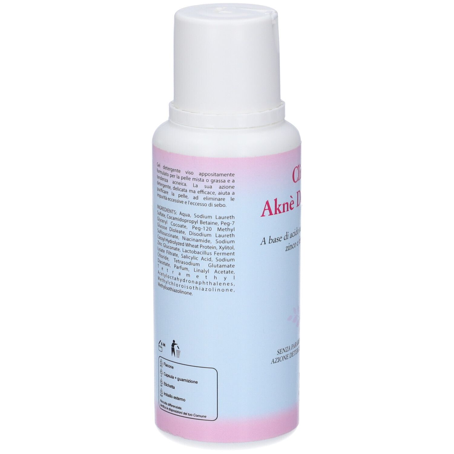 Retro del flacone con ingredienti e istruzioni. Contiene Aqua, Sodium Laureth Sulfate, Cocamidopropyl Betaine, Peg-7 Glyceryl Cocoate.