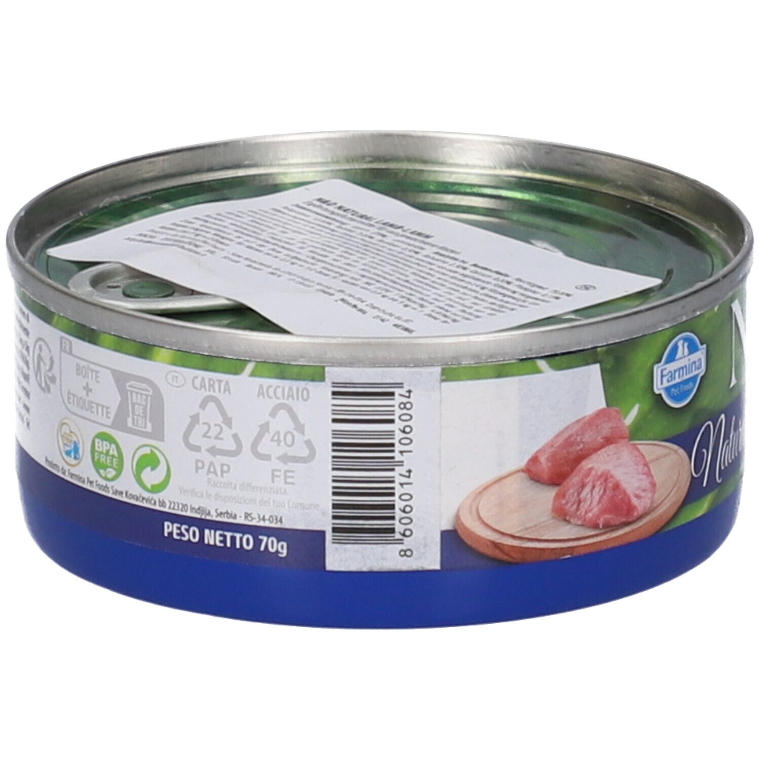 Farmina N&D Natural Agnello cibo umido per gatti, lattina da 70g con agnello.